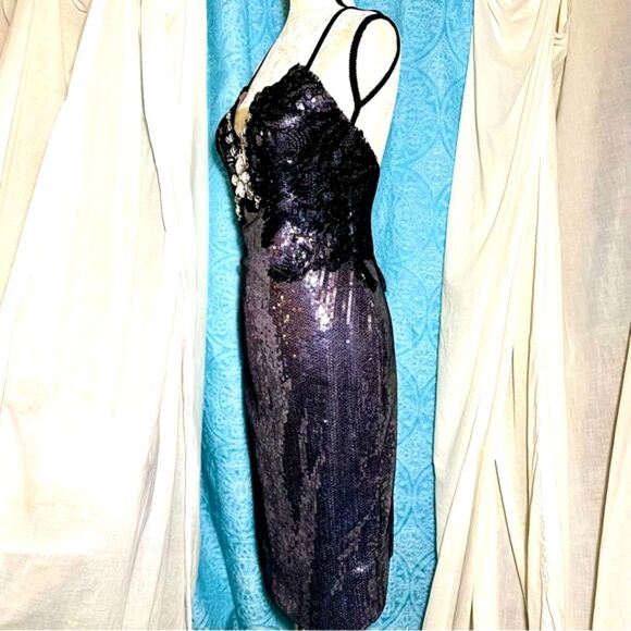 Lace & Jewel Embellished Sequin Cocktail Formal Dress Sz M - Picture 2 of 4